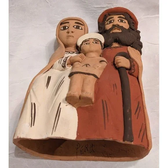 Vtg Pottery Peruvian Clay Folk Art Mary Joseph Baby Jesus Nativity Statue 9" - Picture 9 of 16